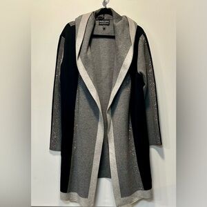 Frank Lyman Gray Black Hooded Rhinestone Embellished Long Coatigan Sz XXL
